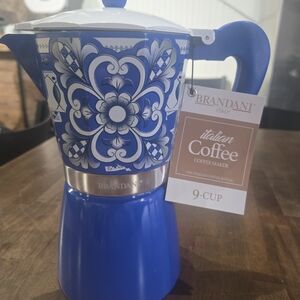 NEW Brandani Italian Blue Coffee Maker Moka Pot Stovetop Aluminum 9 Cup Espresso
